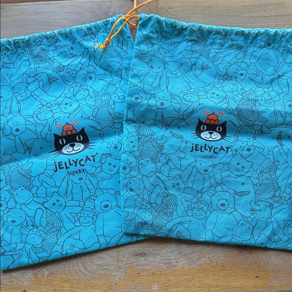 Jellycat Turquoise Drawstring Bags with Cat Design